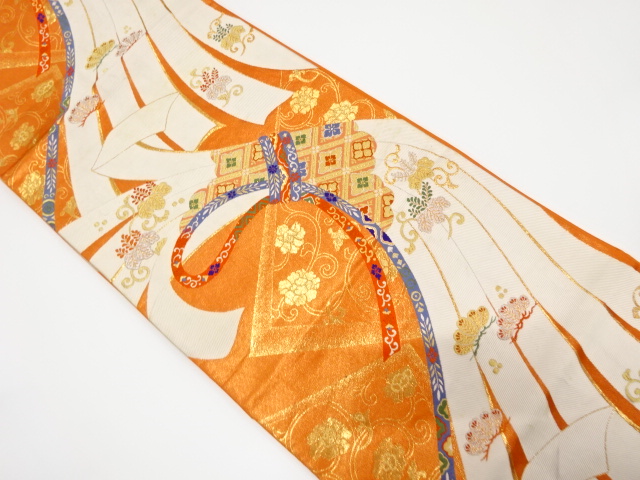 アンティーク　束ね熨斗に桐唐草模様織出し袋帯（材料）